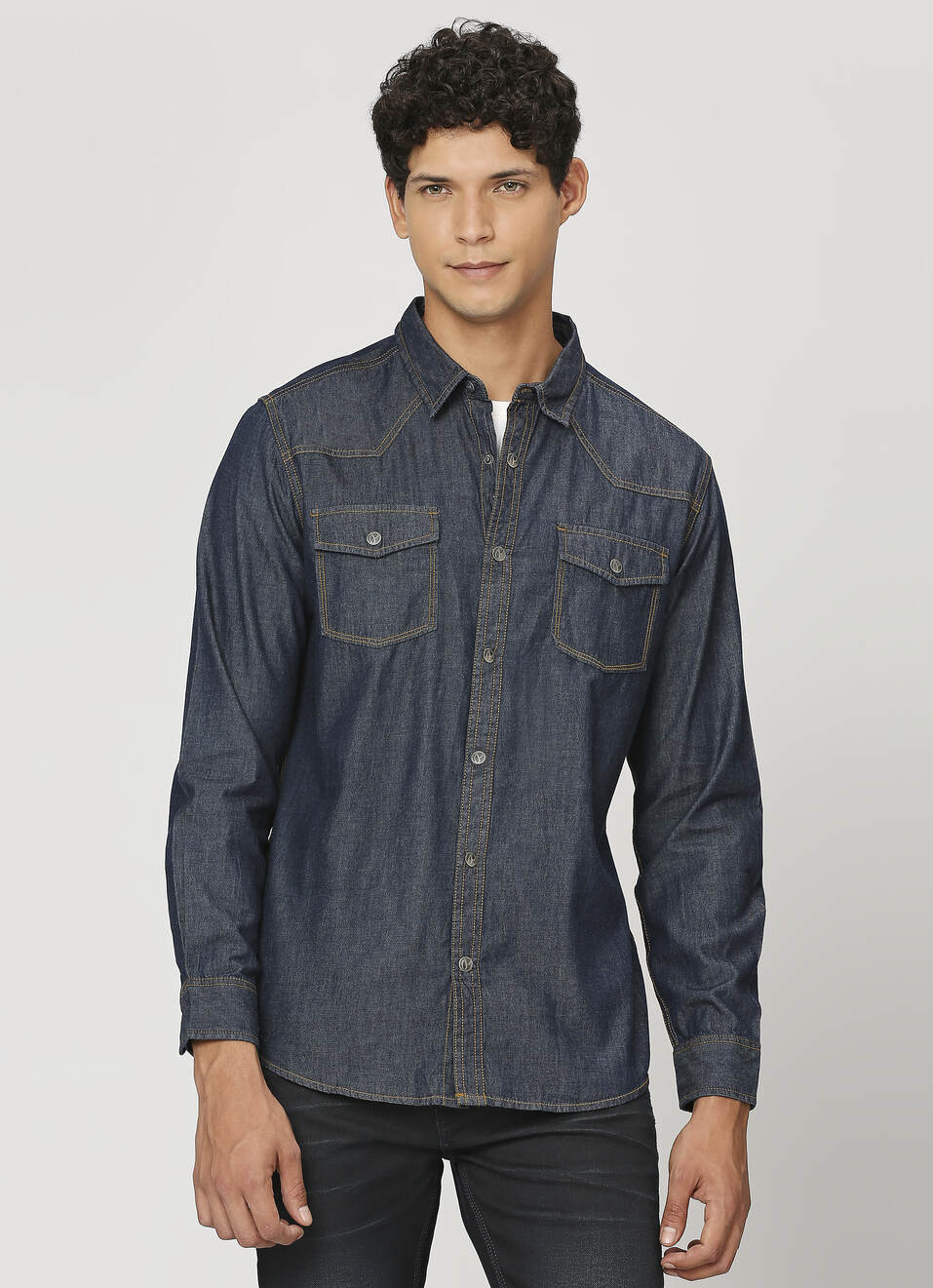 Blue Raw Double Pocket Full Sleeve Shirt, , large image number 1