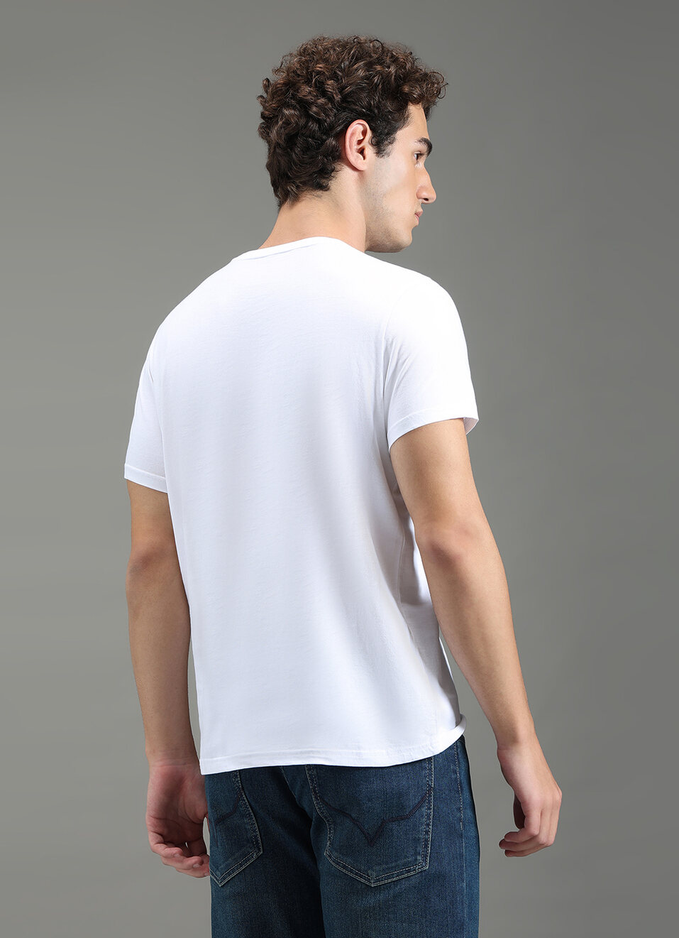 Men White Slim Fit Graphic T-shirt, , large image number 6