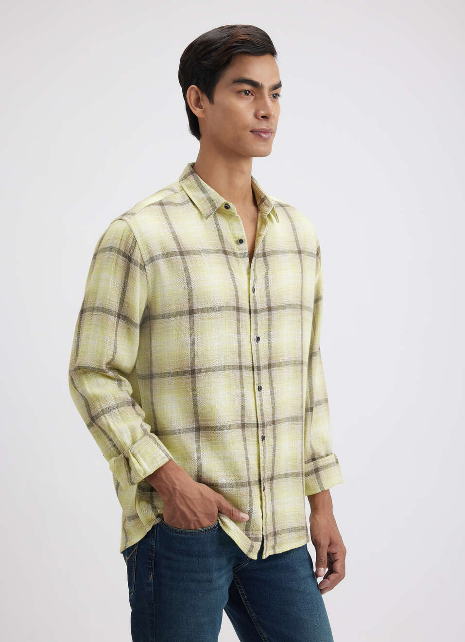 Men Green Check Full Sleeve Shirt, , large image number 3