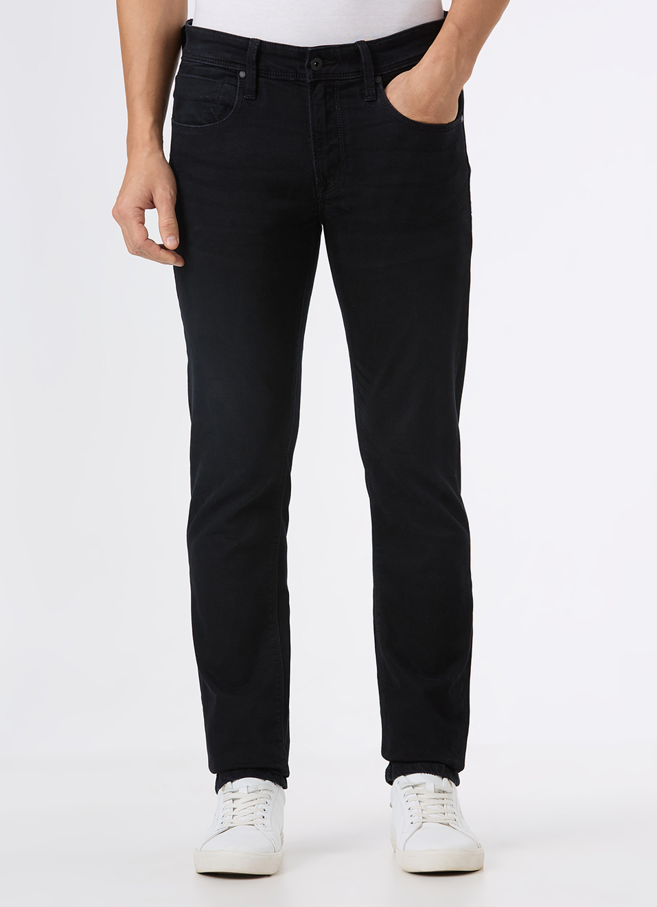 Men Black Mid Rise Slim Fit Jeans, , large image number 2