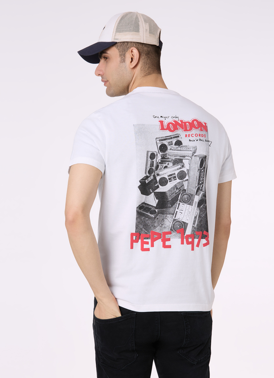 Men White Back Graphic Print Short Sleeve T-shirt, , large image number 0