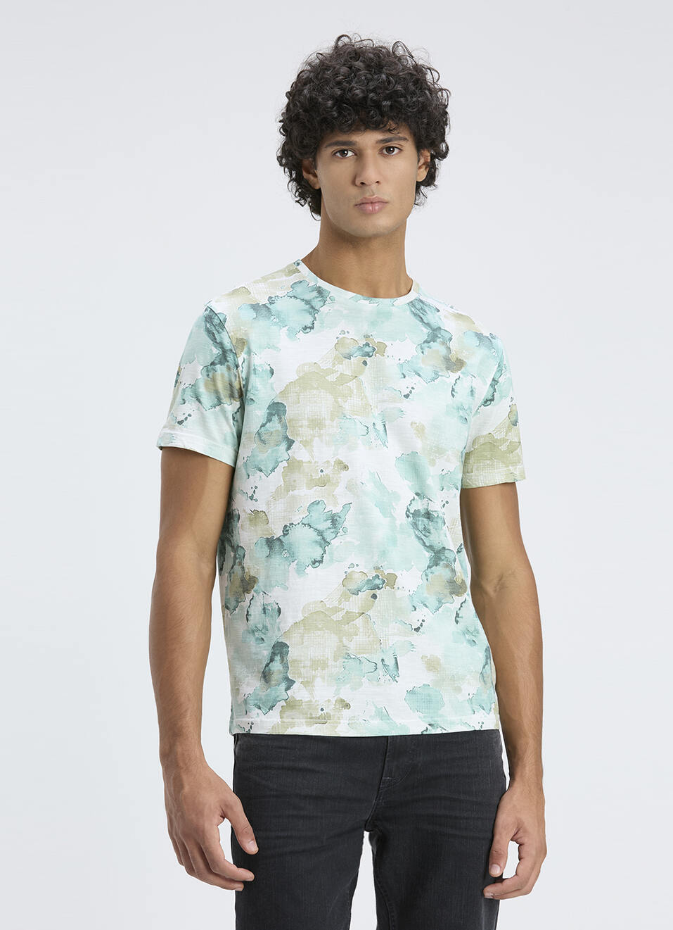 Men Beige Abstract Print Short Sleeve T-shirt, , large image number 1