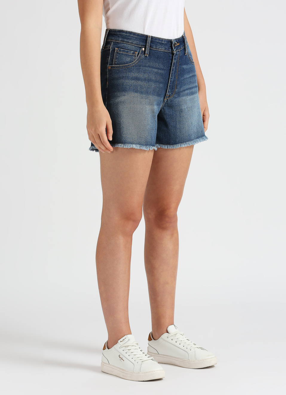 Blue High Waist Denim Shorts, , large image number 3