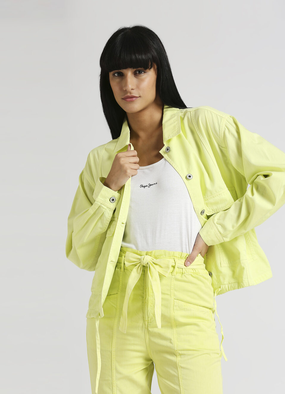 Lime Overdyed Utility Pockets Long Sleeve Shacket, , large image number 0
