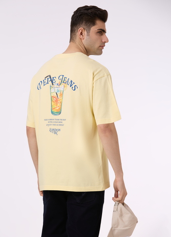 Men Yellow Back Print Short Sleeve Oversized T-shirt