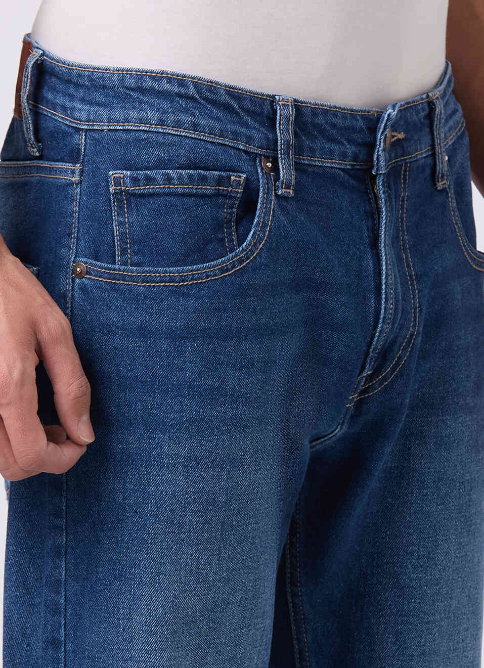 Men Blue Mid Rise Straight Fit Jeans, , large image number 4