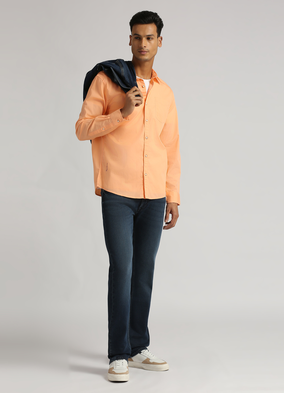 Peach Solid Single Pocket Long Sleeve Shirt, , large image number 3