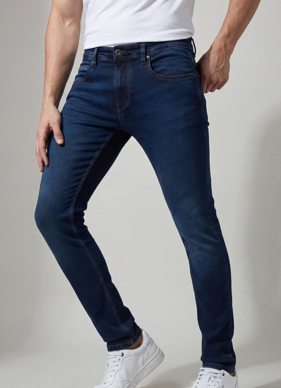 Men Blue Mid Rise Tapered Gymindigo Jogger Like Jeans, , large image number 0