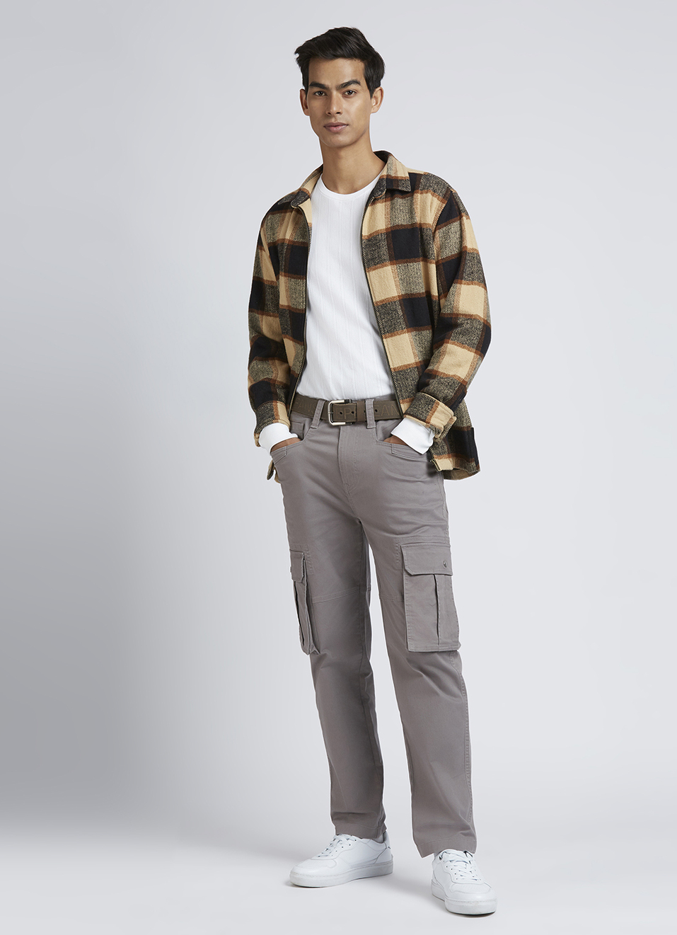 Grey Mid Waist Overdyed Cargo, , large image number 1