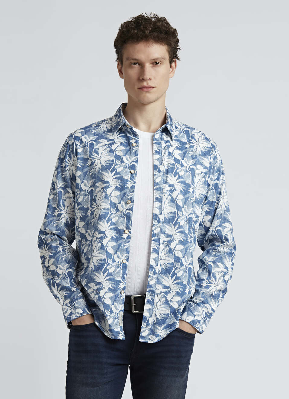 Blue Floral Print Full Sleeve Shirt, , large image number 0