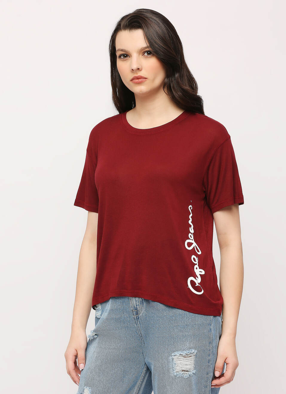 Burgundy Round Neck Short Slevee T-shirt, , large image number 3