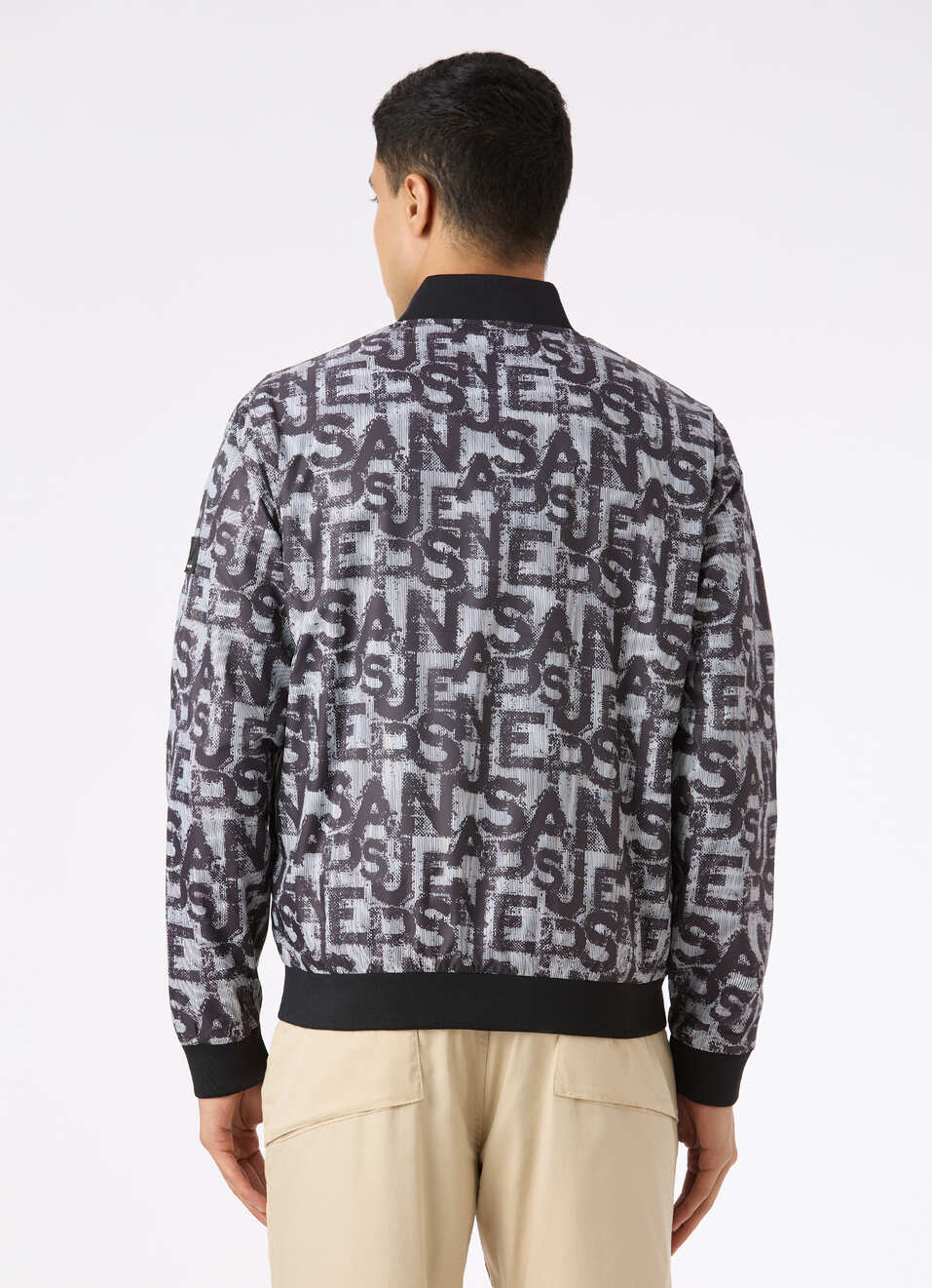 Men Black All Over Typographic Print Jacket, , large image number 2