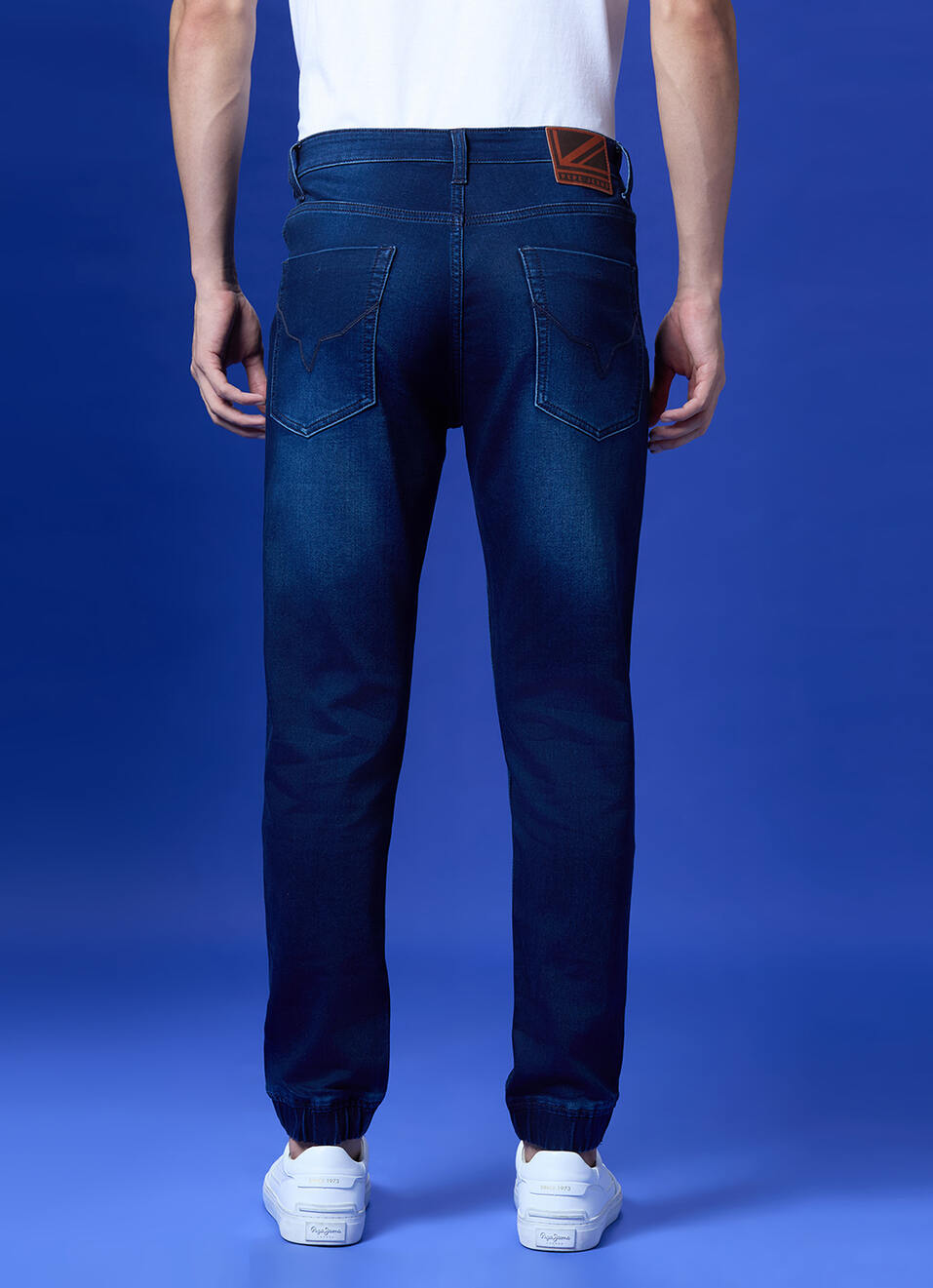 Blue Mid Rise Ankle Length Joggers, , large image number 3