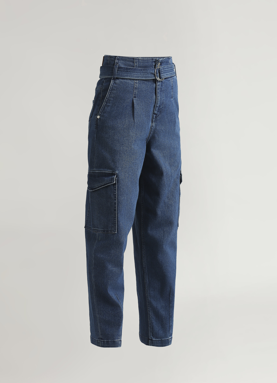 Blue High Waist Tapered Fit Utility Cargo Jeans, , large image number 7