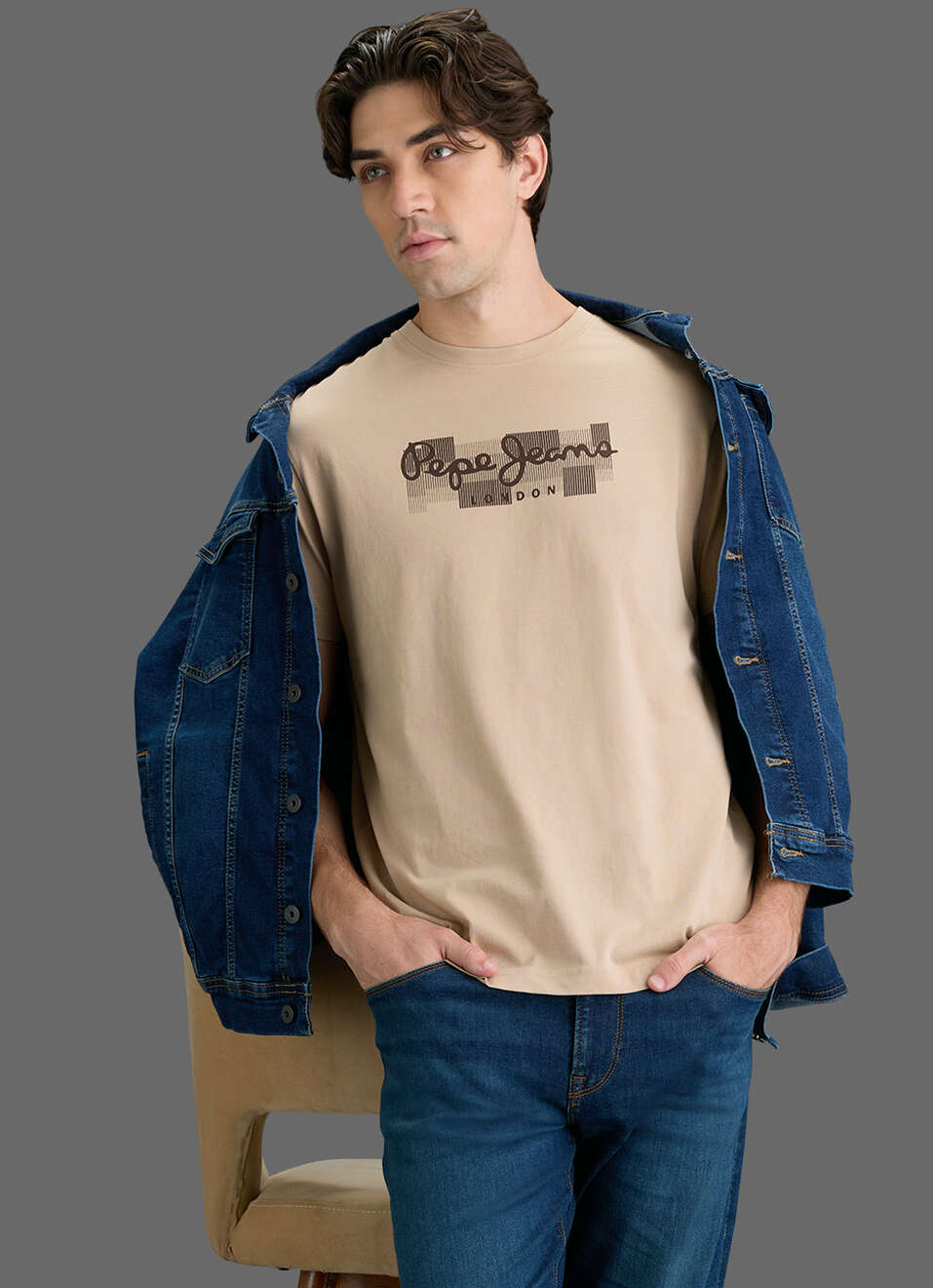 Men Beige Printed Slim Fit T-shirt, , large image number 0
