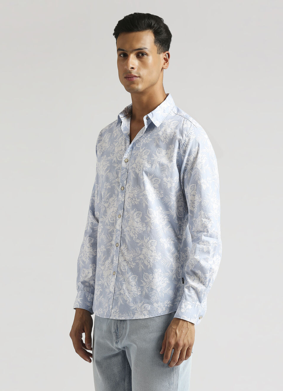 Sky Blue Floral Print Long Sleeve Shirt, , large image number 3