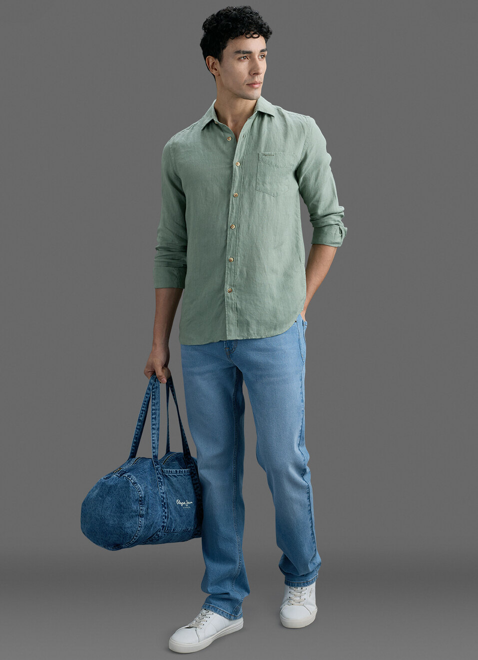 Men Light Green Solid Pure Linen Long Sleeve Shirt, , large image number 2
