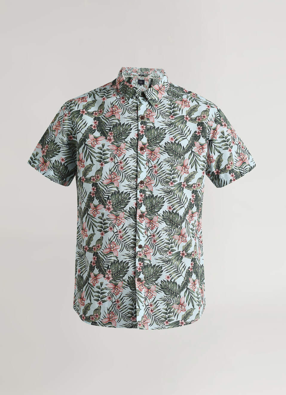 Blue Tropical Print Linen Short Sleeve Shirt, , large image number 6