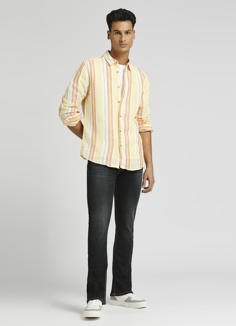 Yellow Stripes Pure Linen Summer Long Sleeve Shirt , , large image number 5