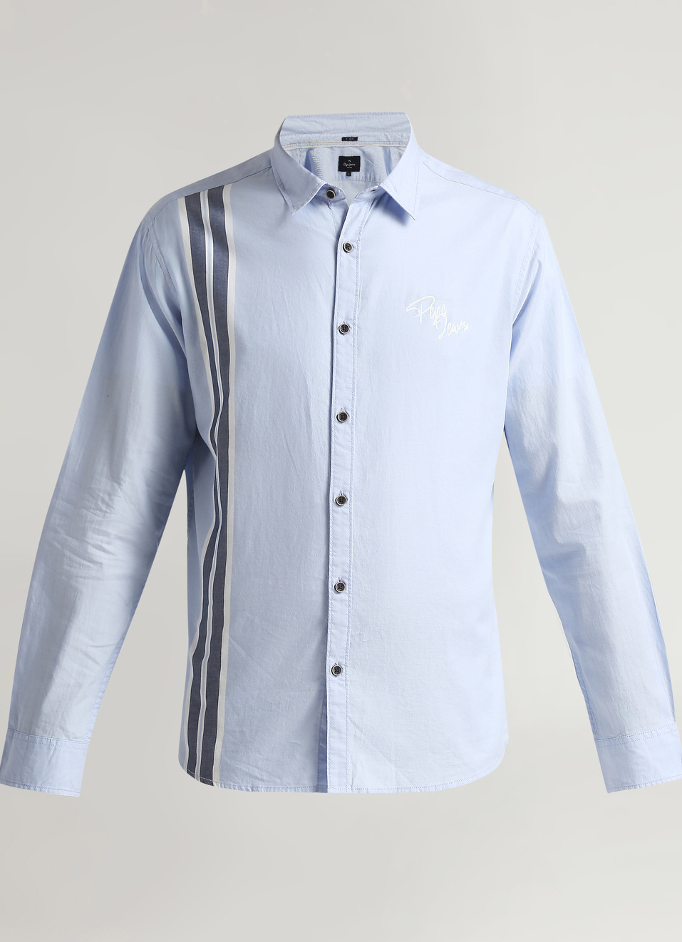 Sky Blue Yarn Dyed Placment Stripes Long Sleeve Shirt, , large image number 6