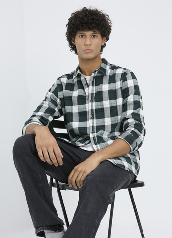 Men Green & White Large Check Full Sleeve Shirt