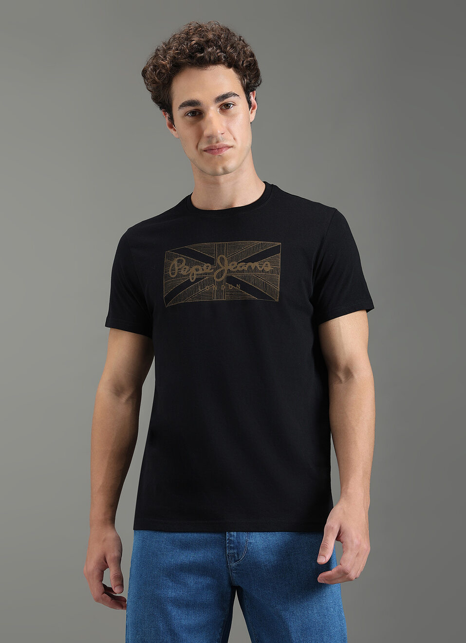 Men Black Slim Fit Graphic T-shirt, , large image number 5