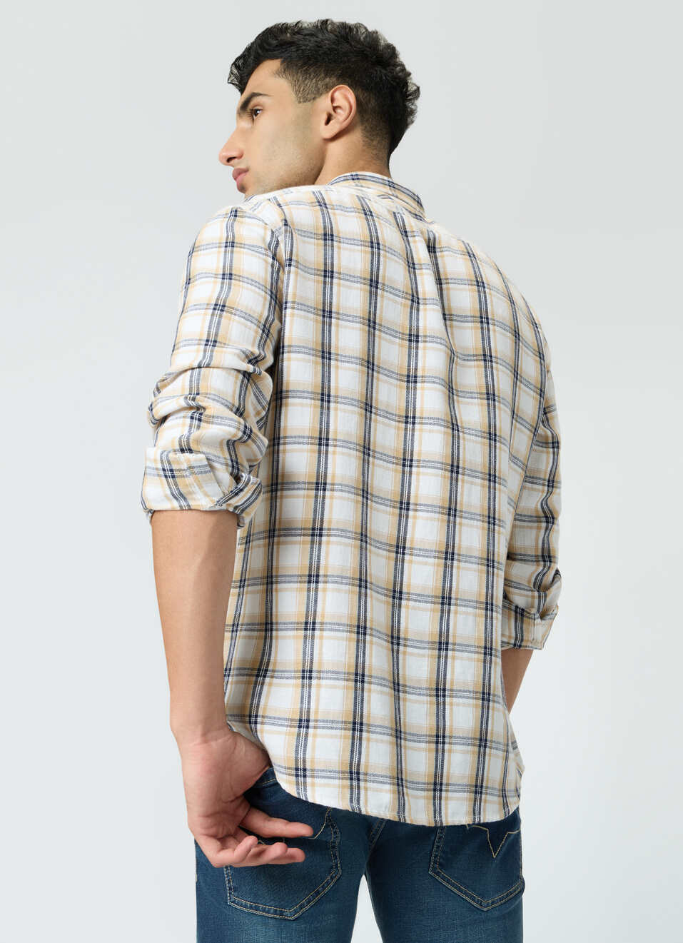 Men Beige Checked Shirt, , large image number 2