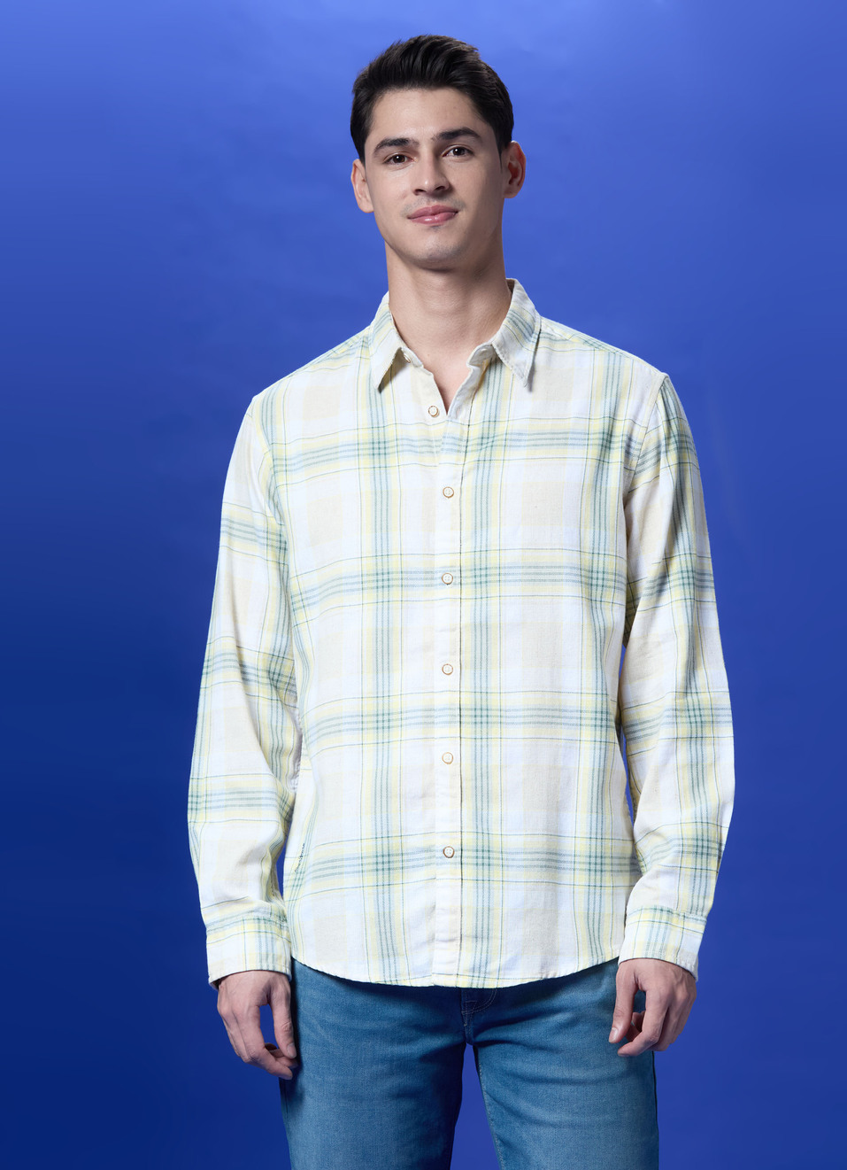 Beige Check Full Sleeve Shirt, , large image number 1