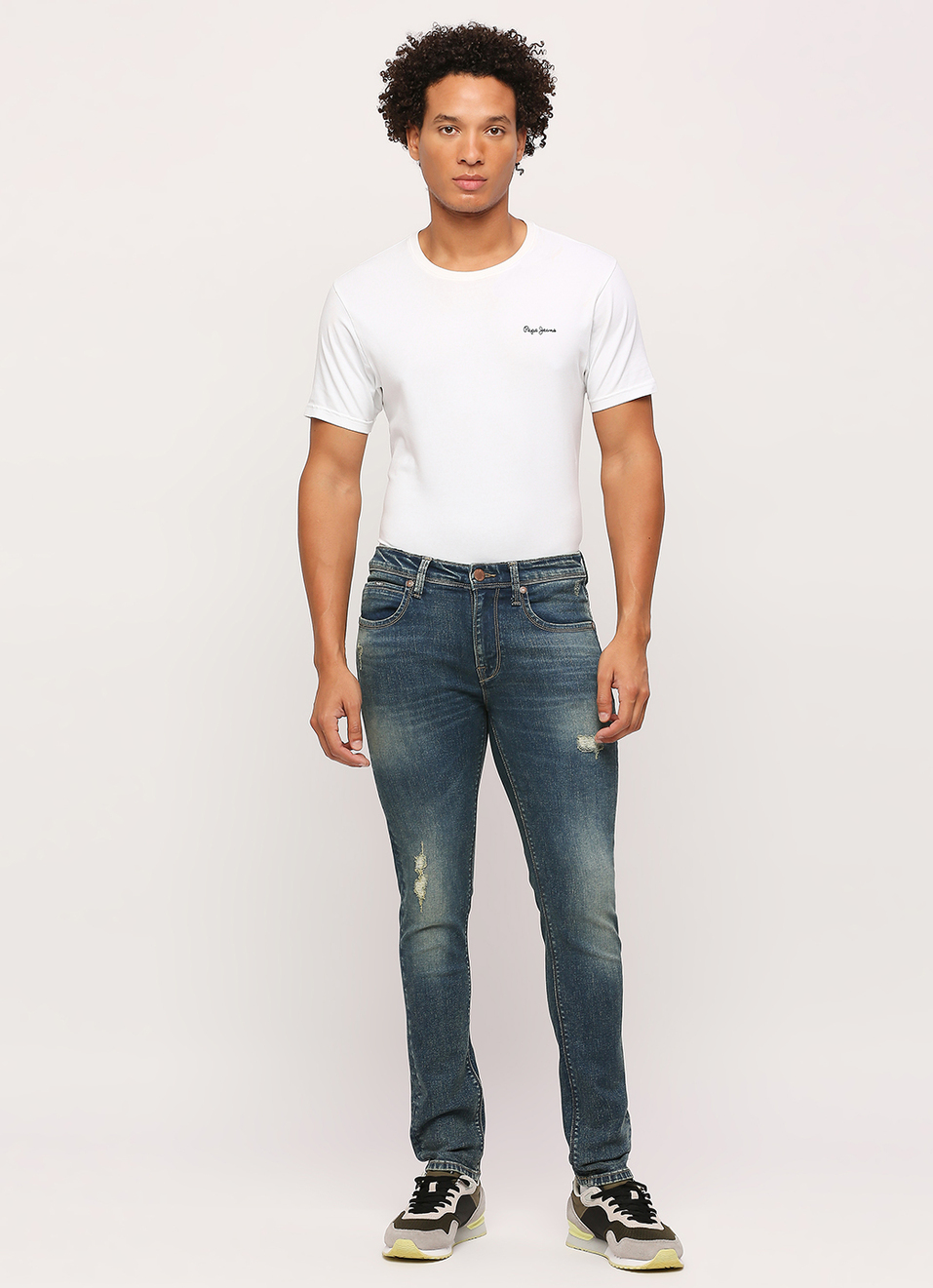 Tapered Vapour Blue Low Waist Slim Fit Jeans, , large image number 1