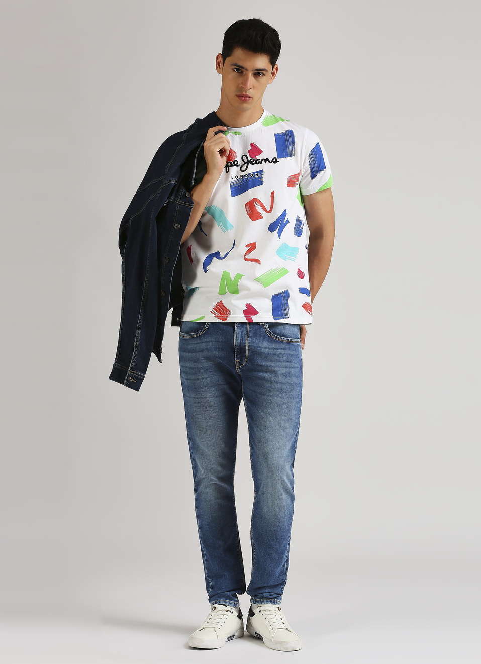 White Brush Stroke Inspired Print Trendy Short Sleeve T-shirt, , large image number 5