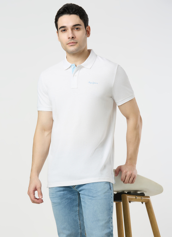 Men White Polo Collar T-shirt