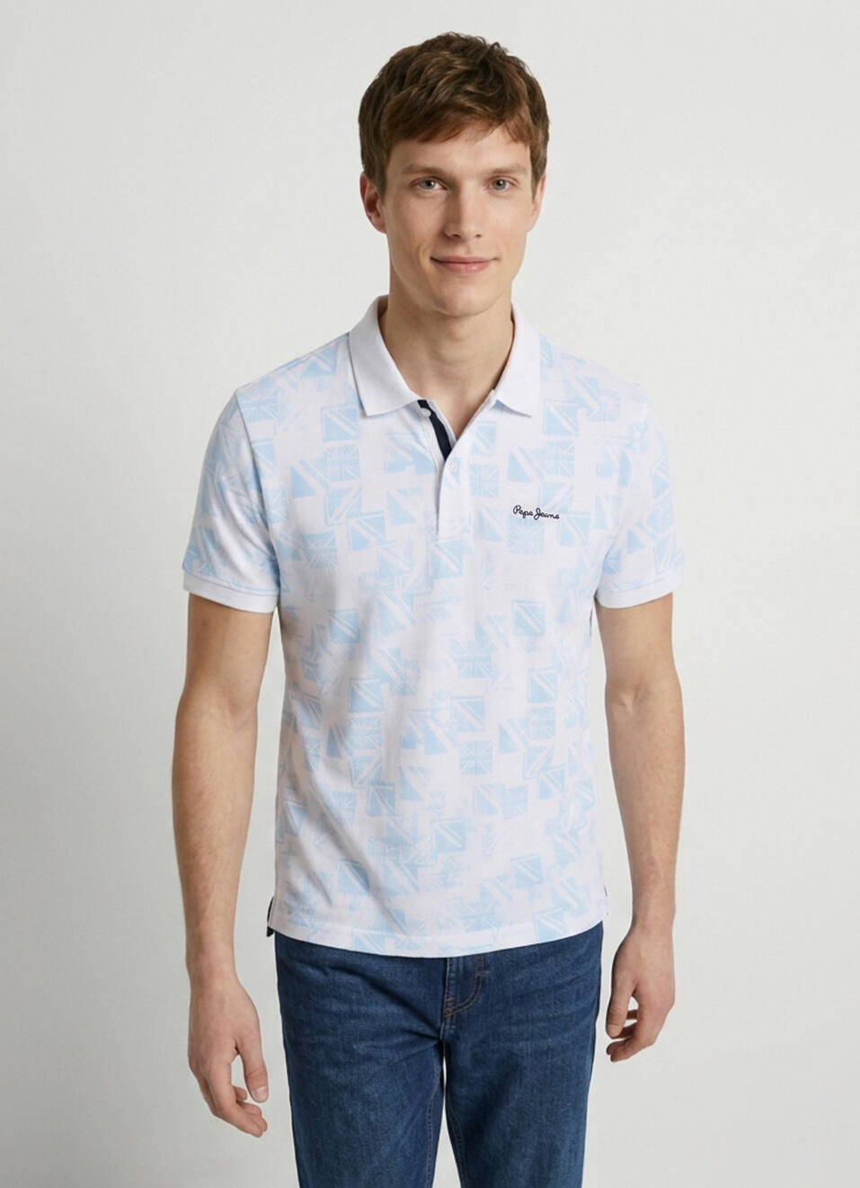 Men White Printed Polo Collar T-shirt, , large image number 1