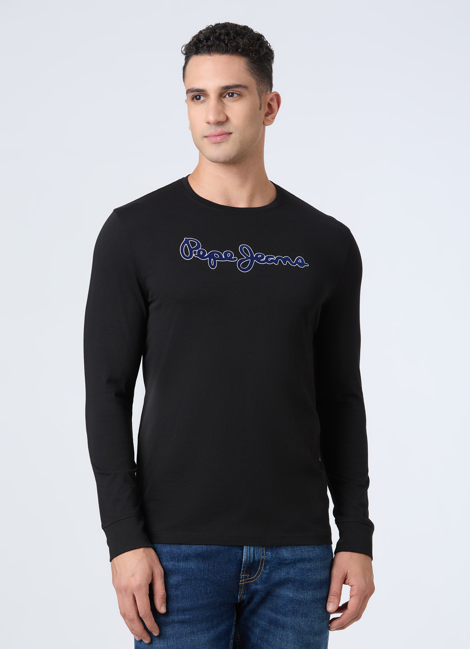Men Black Logo Print Full Sleeve T-shirt, , large image number 1