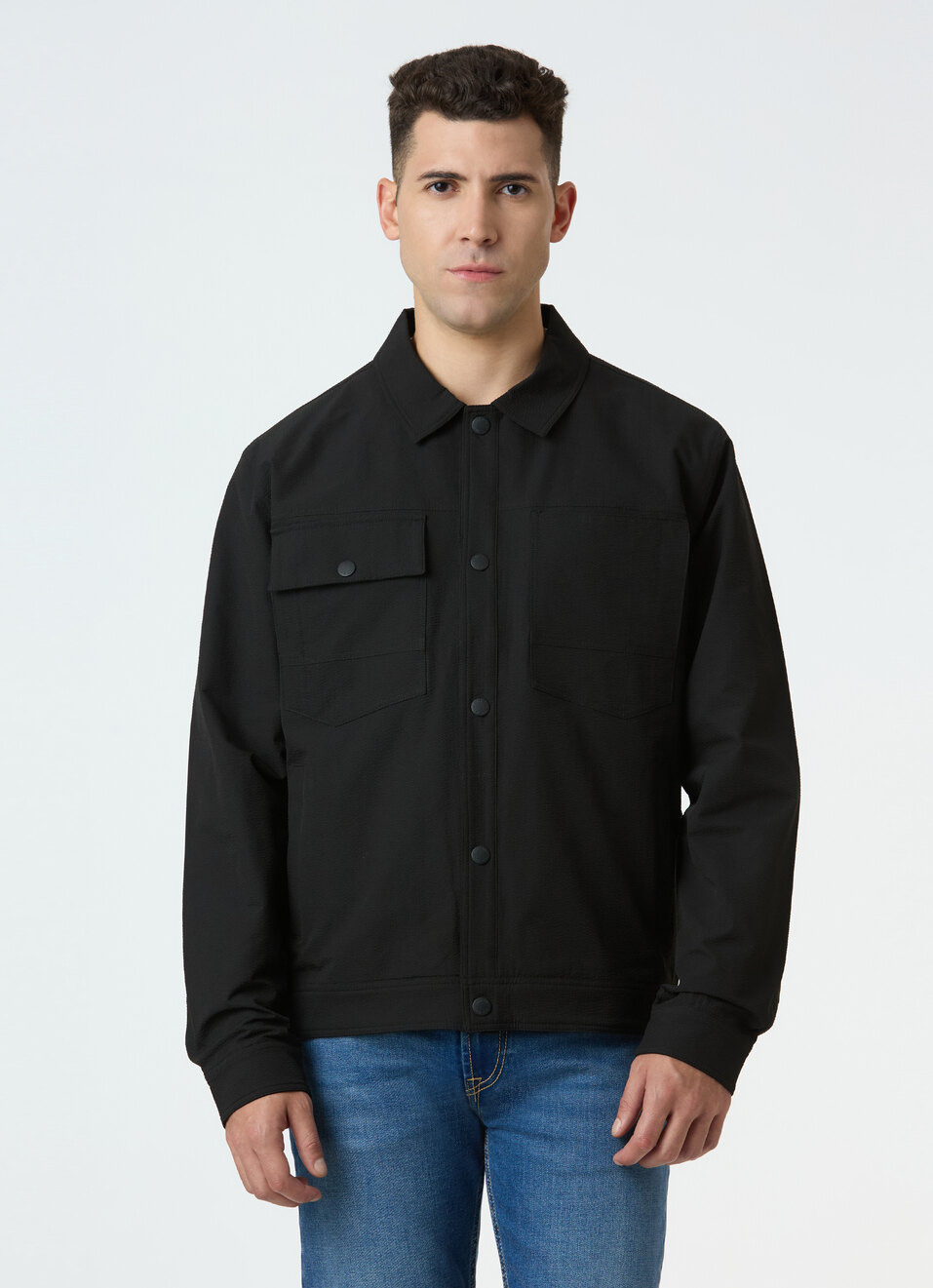 Men Black Full Sleeve Jacket With Flap Pocket, , large image number 1