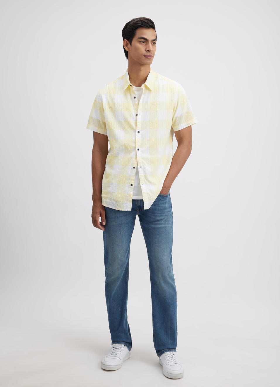 Men Yellow Check Short Sleeve Shirt, , large image number 5