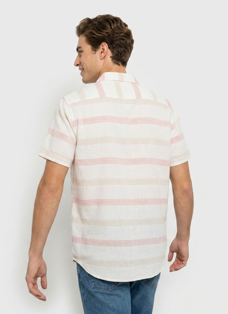 Men Peach Striped Short Sleeve Shirt, , large image number 2