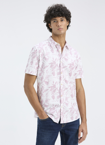Men Purple Botanical Print Short Sleeve Shirt