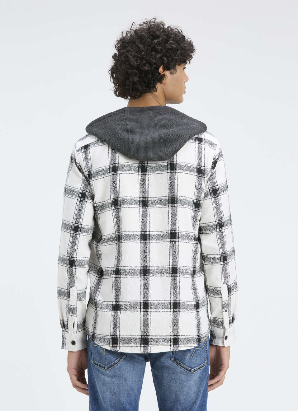 Men White Check Hooded Full Sleeve Shirt, , large image number 2