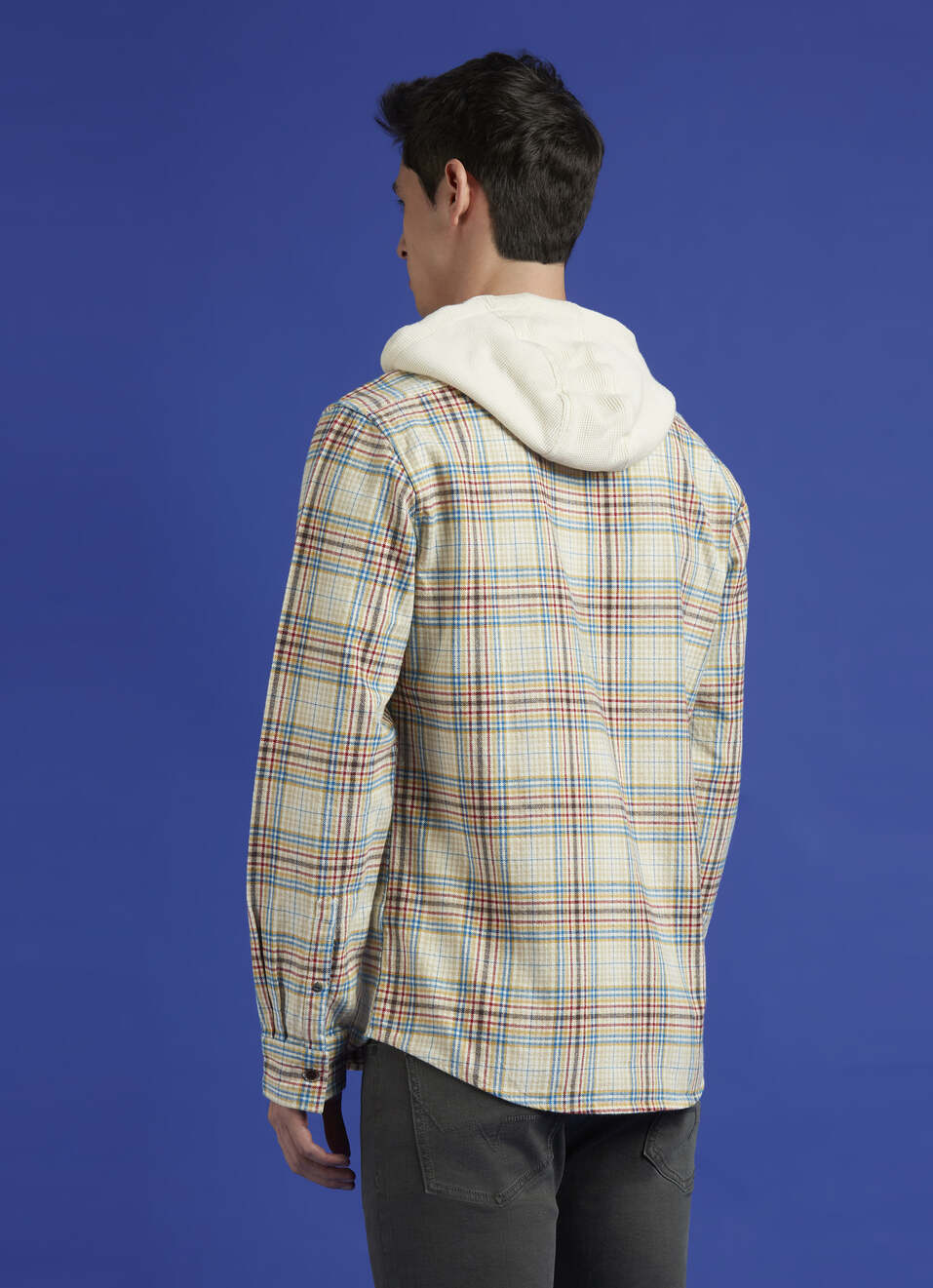 Ecru Check Full Sleeve Hooded Shirt, , large image number 2
