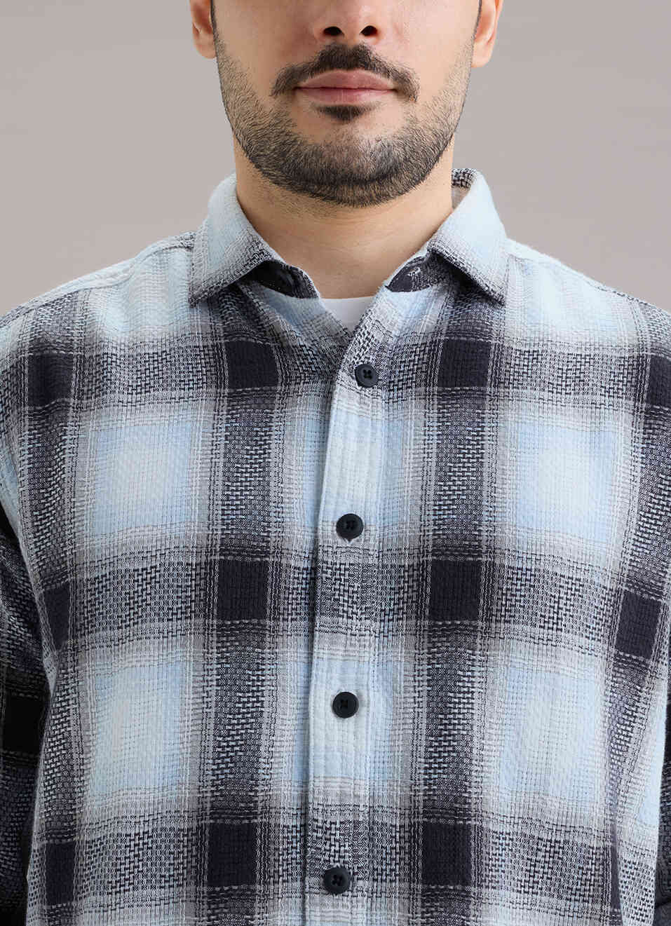 Men White Checked Dobby Long Sleeve Shirt, , large image number 4