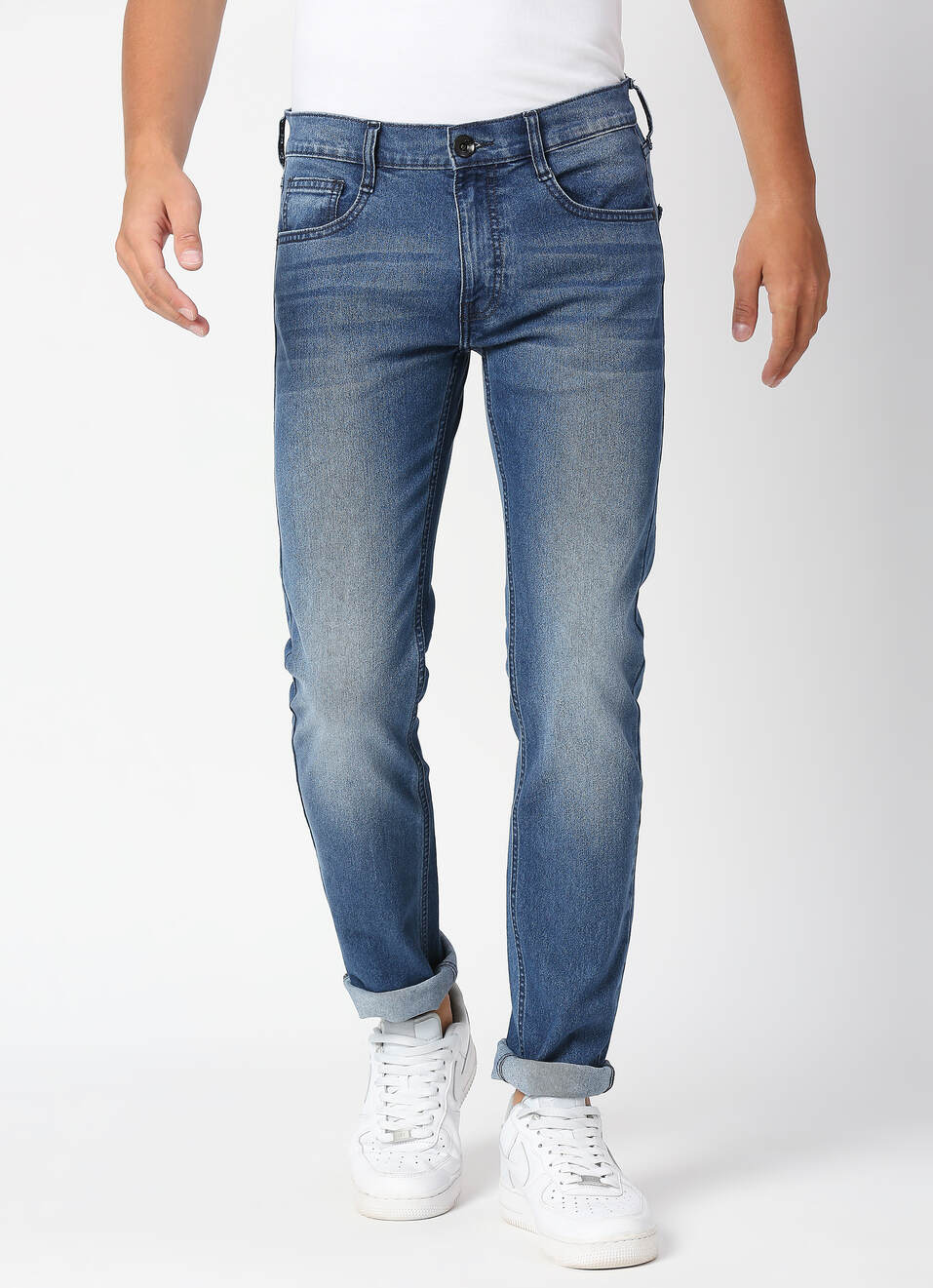 VAPOUR Mid Rise Jeans, Med Blue Denim, , large image number 0