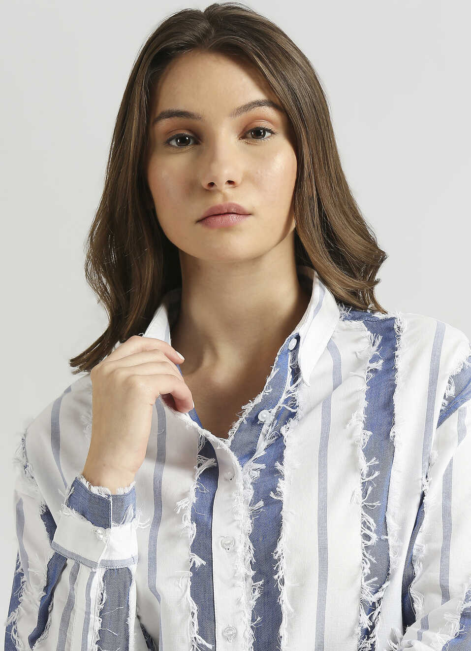 Blue Oversized Stripes Self Design Long Sleeve Shirt, , large image number 4