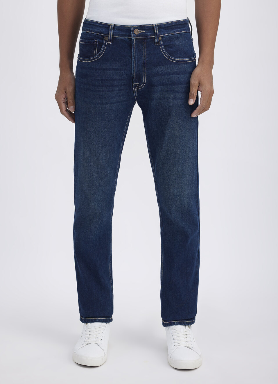 Men Tinted Blue Straight Fit Mid Rise Jeans , , large image number 1
