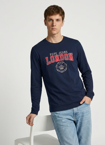 Men Navy Printed Slim Fit Long Sleeve T-shirt