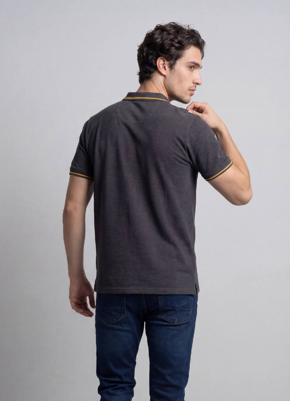 Men Grey Solid Short Sleeves Polo, , large image number 1