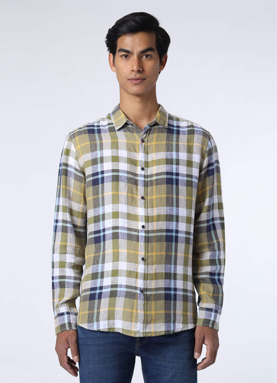 Men Olive Green Regular Fit Checked Casual Shirt, , large image number 1