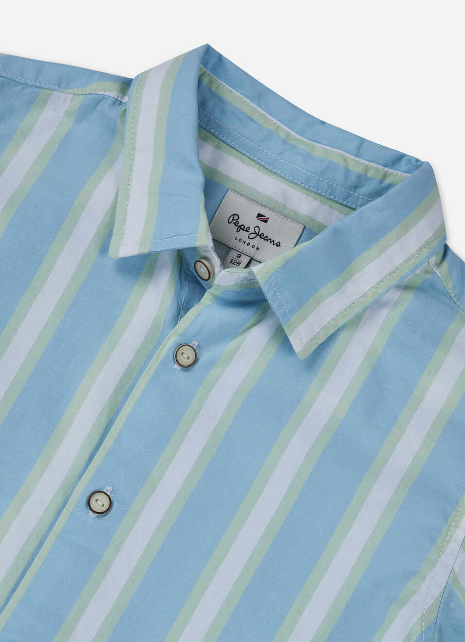 Boys Blue And White Vertical Stripe Short Sleeve Shirt, , large image number 2