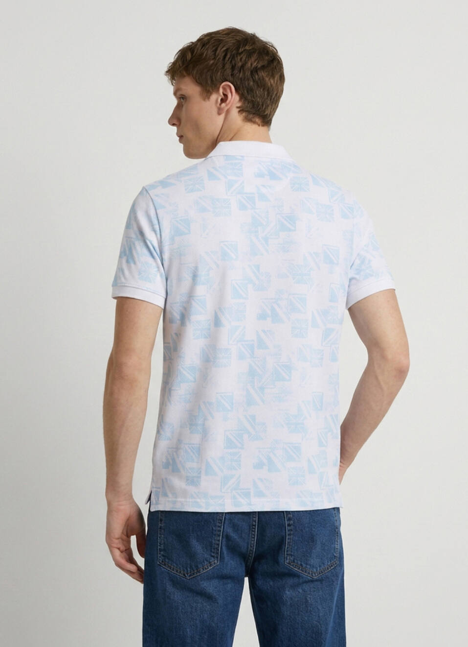 Men White Printed Polo Collar T-shirt, , large image number 2