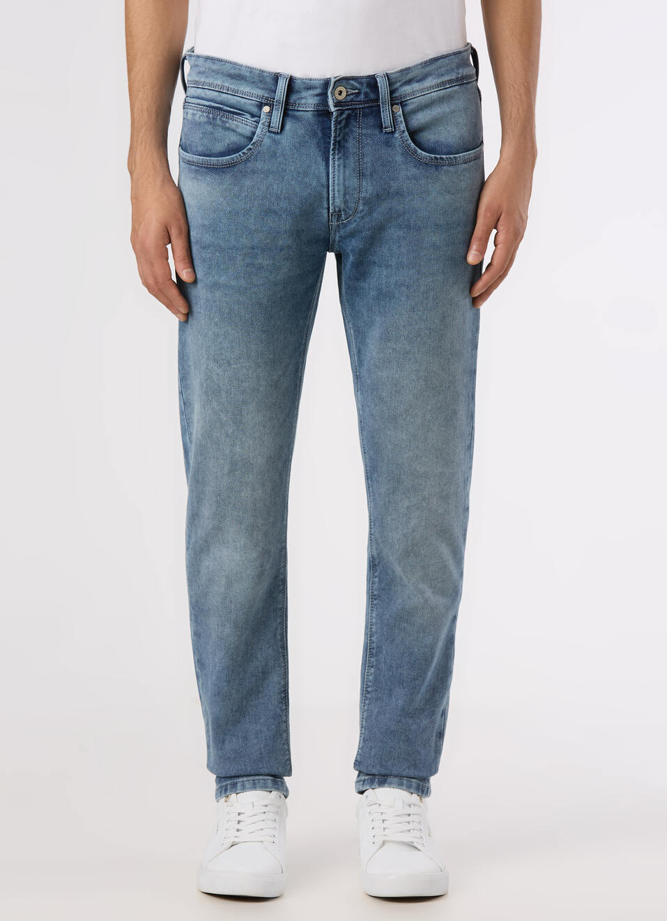 Men Light Blue Low Rise Slim Fit Tapered Leg Gymindigo Jeans, , large image number 1