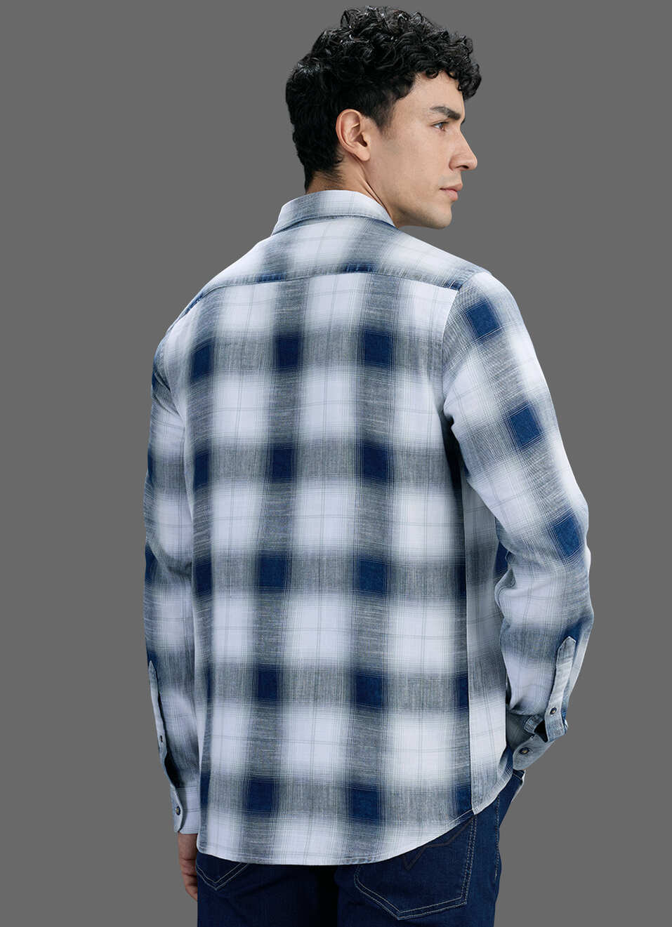 Men Blue Checked Long Sleeve Shirt, , large image number 6